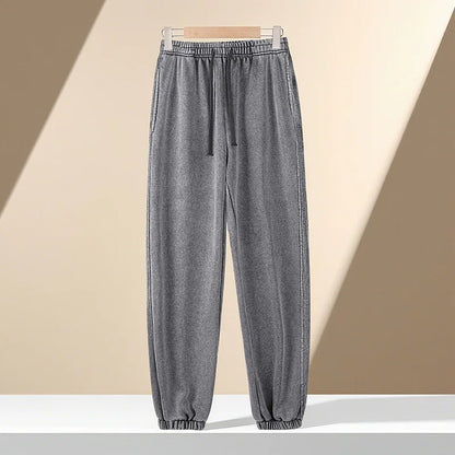 350g Water-Washed Distressed Loose Fit Casual Sweatpants with Ankle Ties - Retro American Style for Autumn/Spring