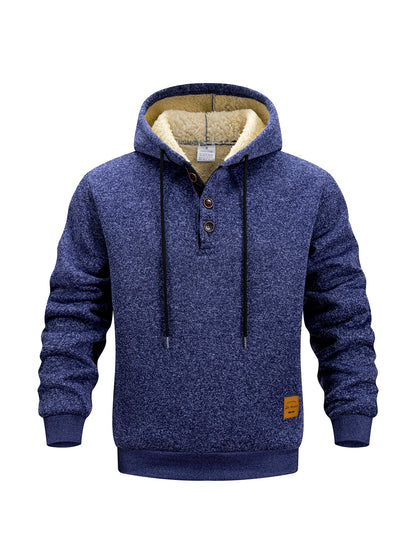Men's Winter Hoodie - Thick Fleece Sweatshirt With Adjustable Drawstring Hood