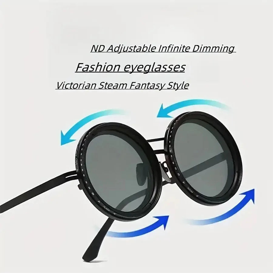 Cyberpunk Style Glasses – Metal Frame Eyewear with Rotating Lenses & UV400 Protection