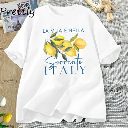Italy Lemon Fruit T Shirt Womens Tee Summer Cotton Short Sleeve Loose T-shirt Casual Unisex Comfortable Y2k Clothes Tees