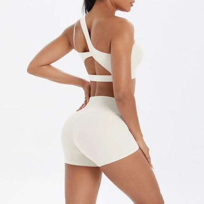 JUREN Yoga Clothes Set 2 Piece Gym Sports Shorts Set Women Tracksuit High Waist Shorts Fitness Suit Running Bra Workout Outfits
