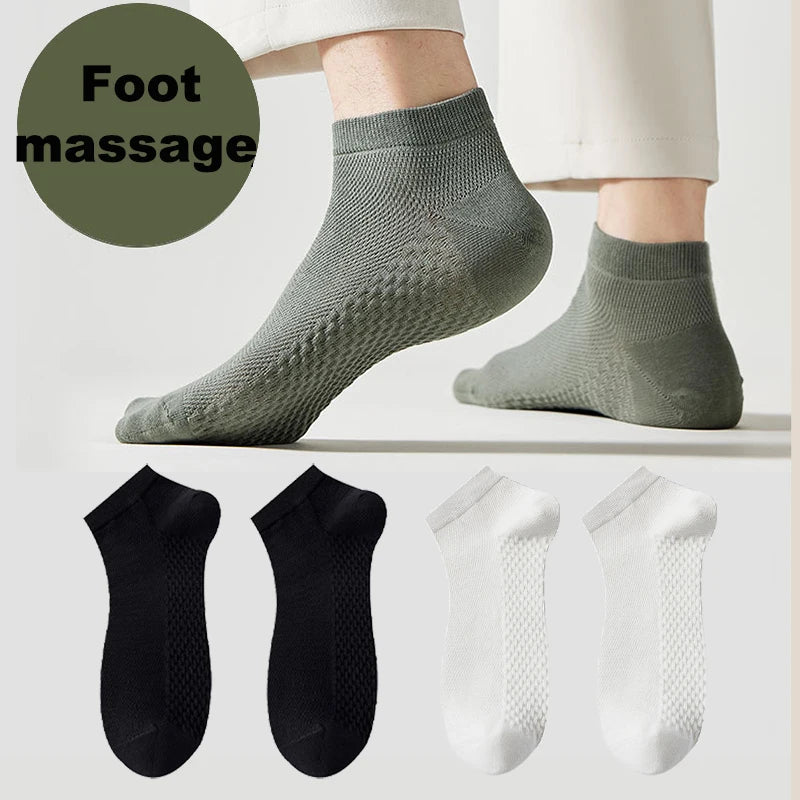 4 Pairs Men's Socks Classical Pure Cotton Antibacterial Deodorant Mesh Sweat Absorption Foot Massage Short Socks Sports Bussiess