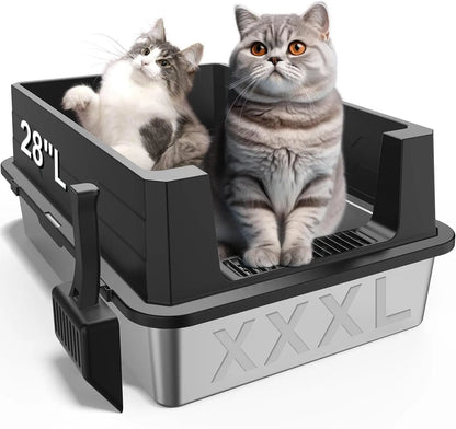 XXXL Stainless Steel Litter Box - Extra Large Metal Cat Litter Box for Big  Multiple Cats with High Sides - ZOOMNSTORE
