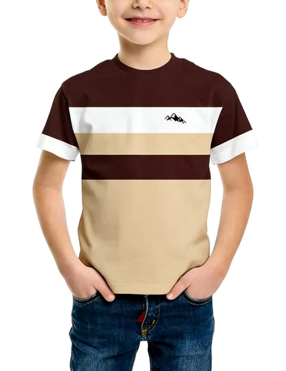New Striped Short-sleeve T-shirt for Boys and Girls, Summer Colour-block Casual Top, Versatile Basic Shirt for Older Children