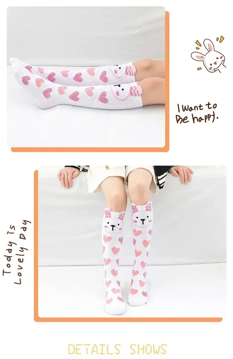 3-12Y Sweet Baby Kids Cotton Warmer Knee High Long Kawaii Socks Cartoon Animal Lovely Princess Girls Children Todder Stockings
