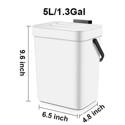 Small Plastic Trash Can - Hanging Under Sink Bin with Lid | Eco Friendly Kitchen Waste Bin