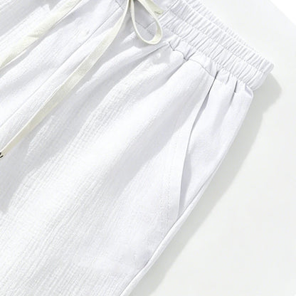 Summer Men Linen Capri Pants Drawstring Waist Loose Solid Color Casual Trousers For Daily Beach Vacation Outdoor Travel Wear