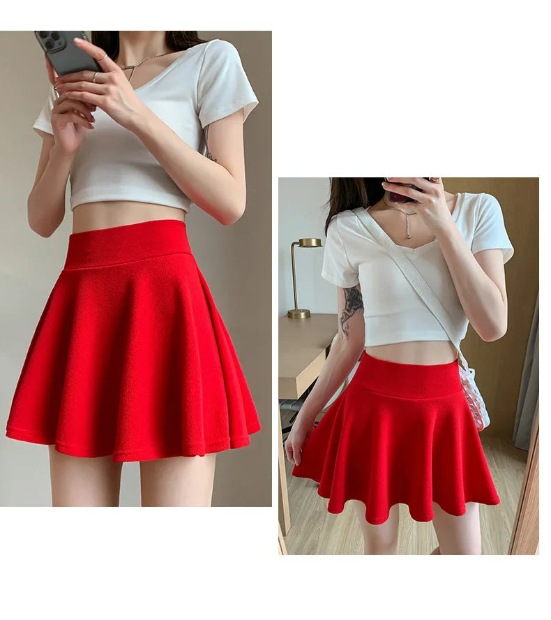 Summer Women's Skirts Fashion Sexy Mini Elastic Pleated Sun Skirts For School Girl Uniform Korean Black High Waist Tennis Skirts