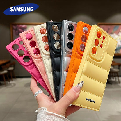 Official Liquid Silicone Soft Down Jacket Phone Case For Samsung S25 S24 S23 S26 Ultra S22 Plus S21 FE Note 20 Shockproof Cover