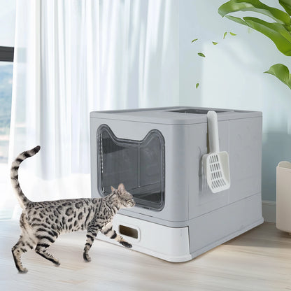 Bingopaw Stainless Steel Cat Litter Box - Front Entry with Lid  Litter Scoop for Easy Cleaning - ZOOMNSTORE