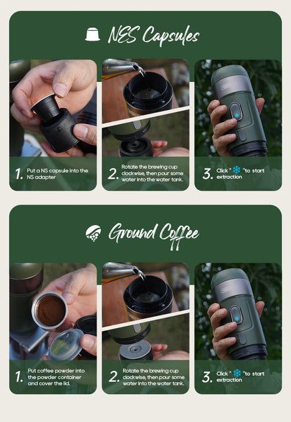 Portable Wireless Espresso Machine - Car  Home Coffee Maker for Nespresso Dolce Capsules