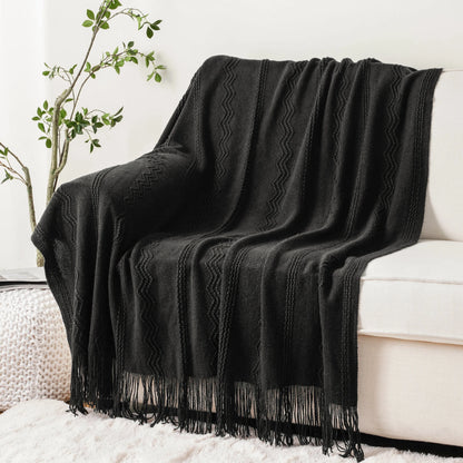 Caramel Knit Throw Blanket - Lightweight Plaid Blanket for Couch and Bed