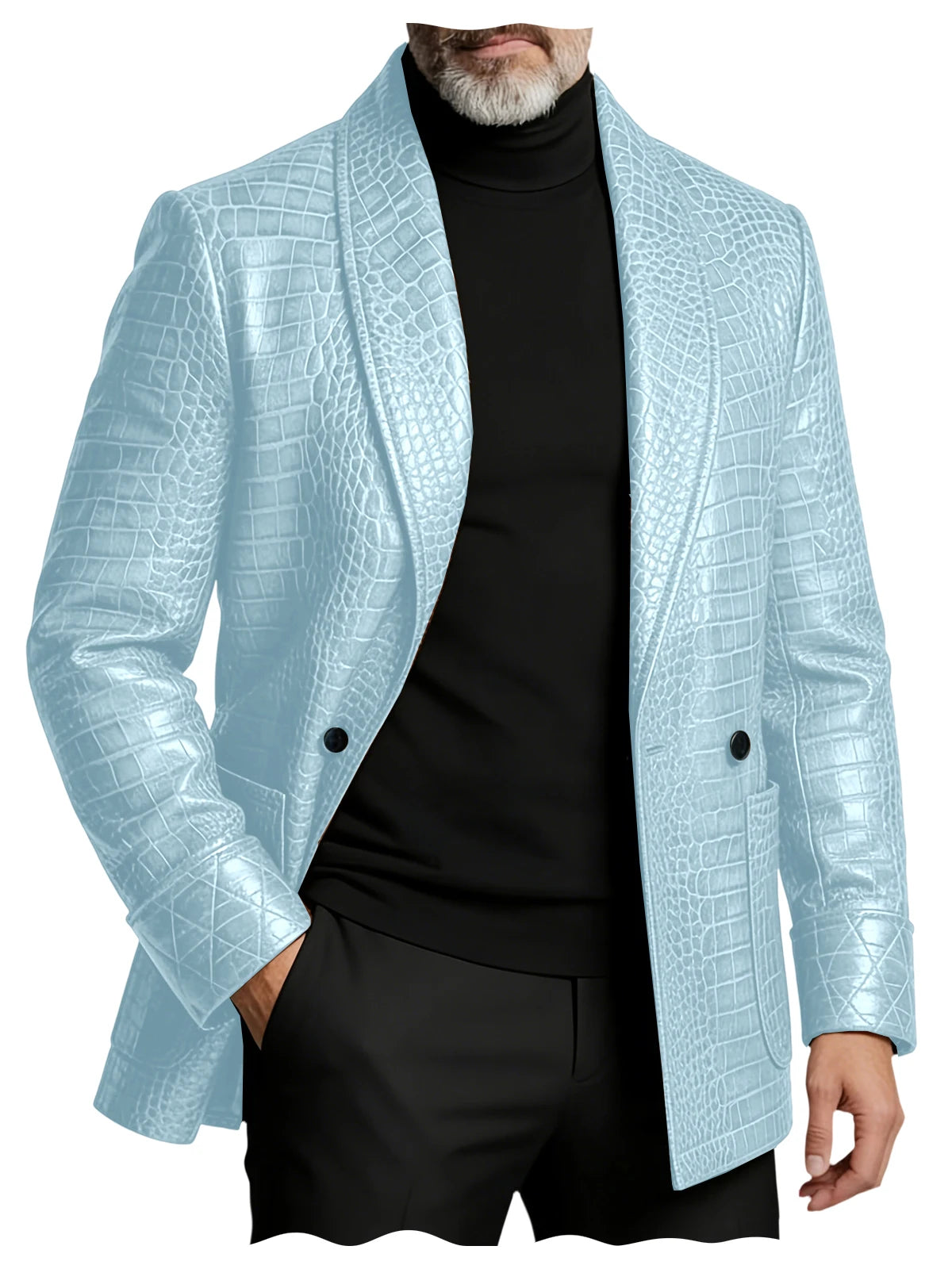 Men's Crocodile Embossed Leather Blazer Double Breasted Business Casual Brown Jacket Office Wear Formal Plus Size  Suit Coat