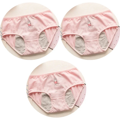 3PCS Cute Cartoon Period Underwear for Girls  Leakproof Teen Menstrual Panties 4-Layer Absorbent Reusable Washable Underwear
