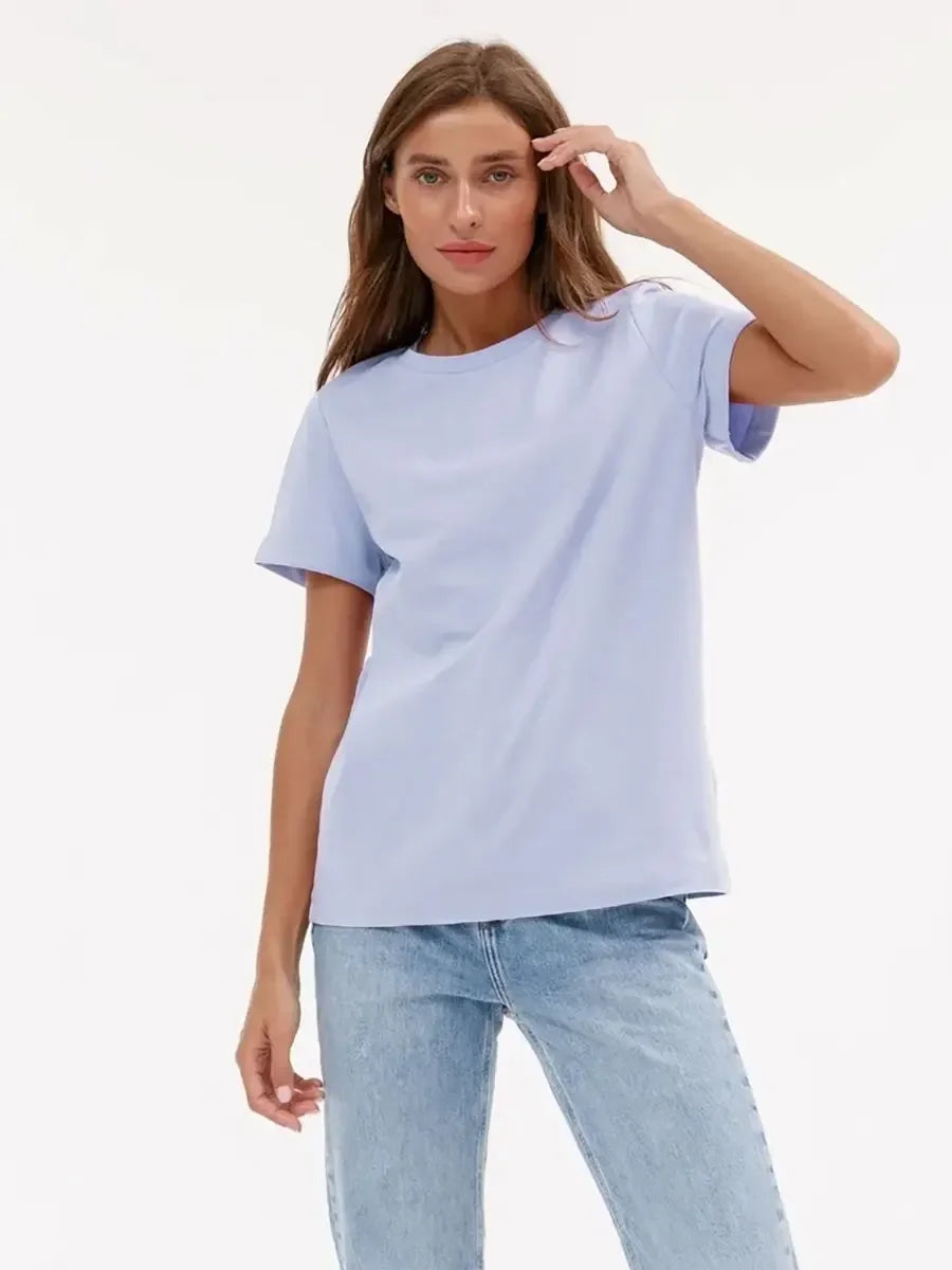 Cotton Womens T-Shirt - Summer Short Sleeve Loose Basic Top