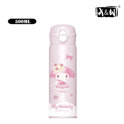 X&W 500ML for Sanrio My Melody Thermos Cups Cartoon Stainless Steel Vacuum Flask Student Cute Insulated Water Bottles Kids Cup