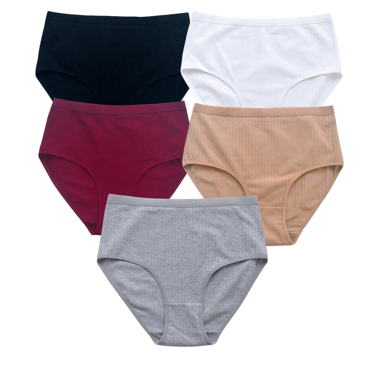 5Pcs/Set High Rise Panties Women Cotton Briefs Sexy Lingerie Ribbed Basic Daily Underwear Soft Stretch Ladies Intimates S-XXL