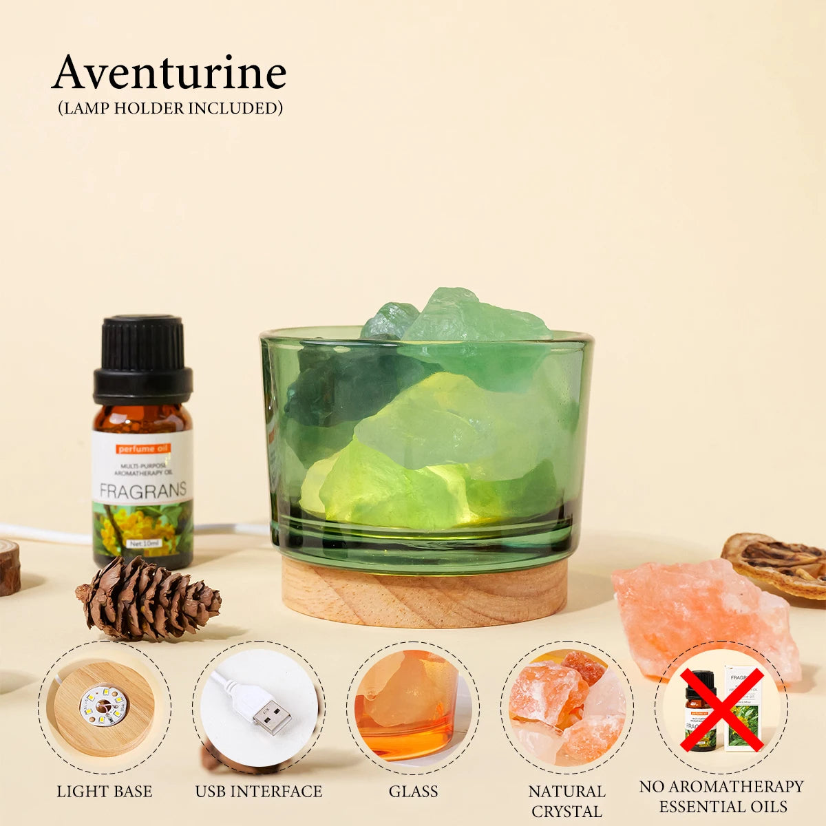 1pc Natural Crystal Raw Stone Aromatherapy Minerals Rose Quartz Fragrant Incense Decorative Lamp Home Decoration