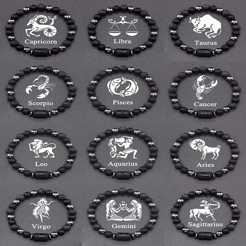 12 Zodiac Constellation Signs Bracelets for Men Women Real Natural Tiger Eye Stone Bead Bracelet Leo Taurus Charm Couple Jewelry