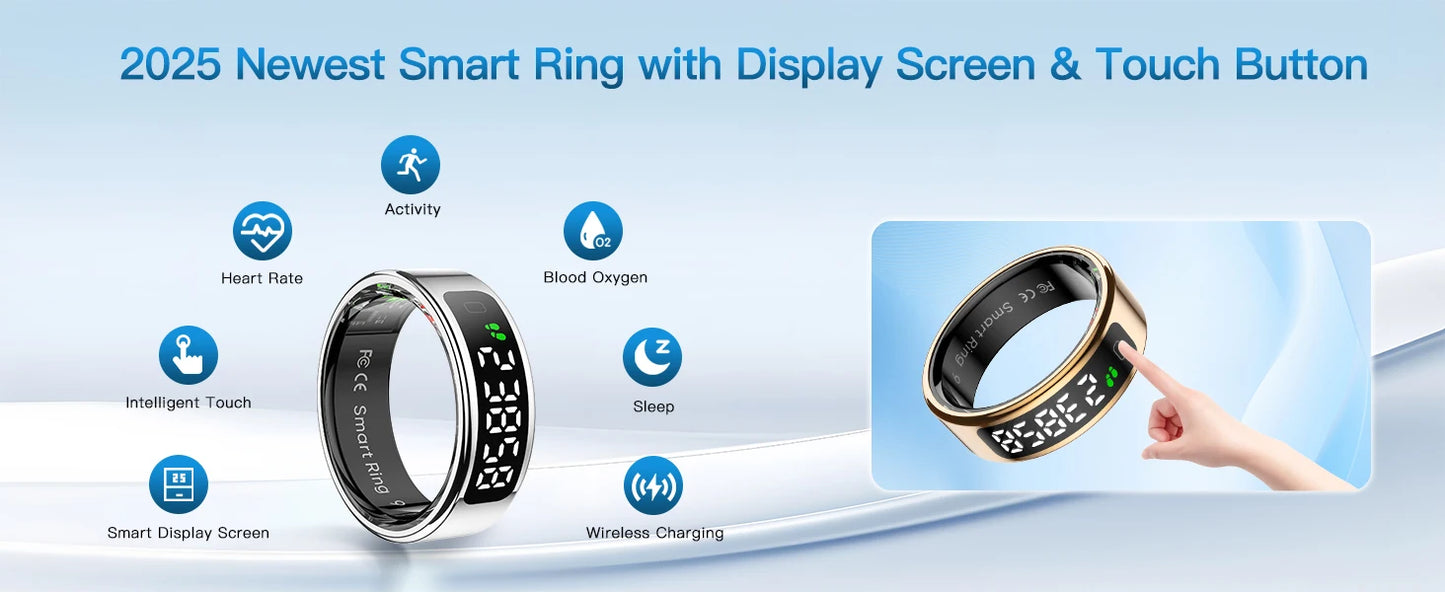 Tasbih Fitness Heart Rate Zikr Counter Display Screen Blood Oxygen Sleep Monitor  Temperature Gesture Control Touch Smart Ring