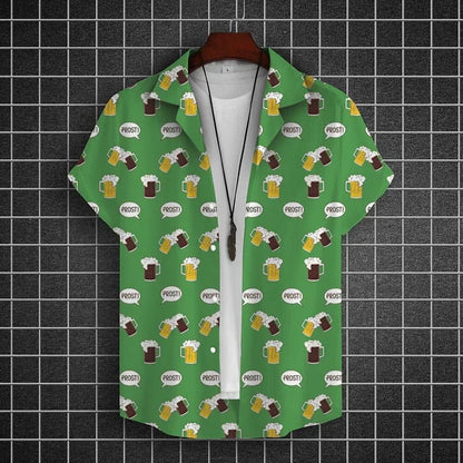 Hawaiian Shirt For Men 3d Beer Printed Short Sleeve Shirts Party Tees Summer Casual Tops Loose Oversized Clothing