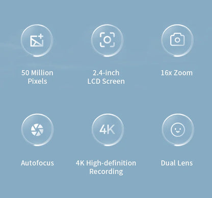 4K Digital Camera – Travel Selfie Camera with 50 Megapixels, HD Photography & 2.4 Inch Screen