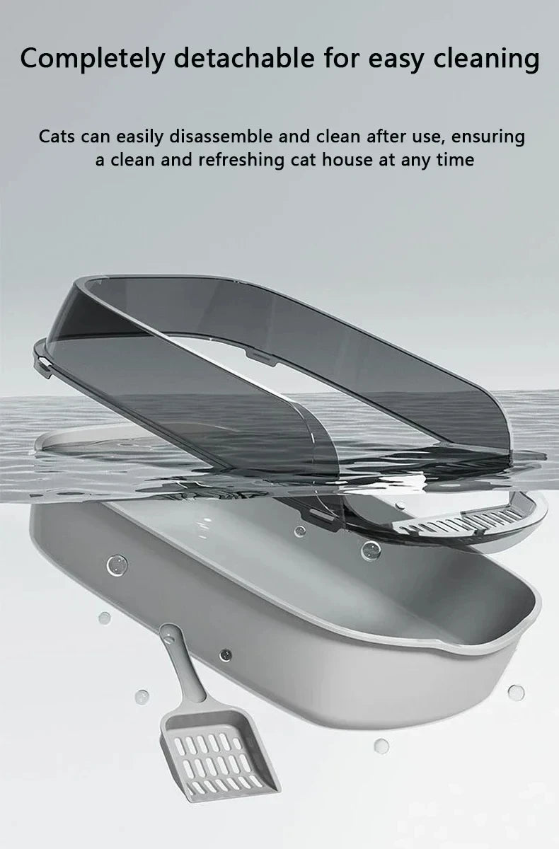 Semi-Enclosed Cat Litter Box - Splashproof Thickened Kitty Tray - ZOOMNSTORE