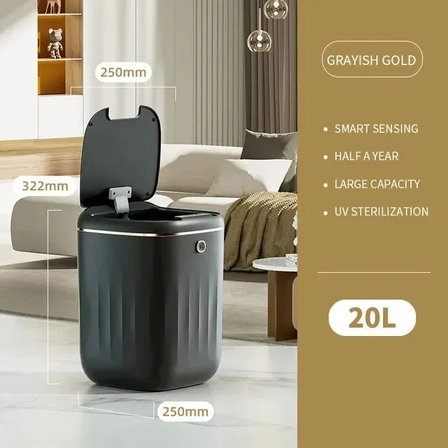 Smart Automatic Sensor Trash Can - 20L UV Induction Bathroom Wastebasket