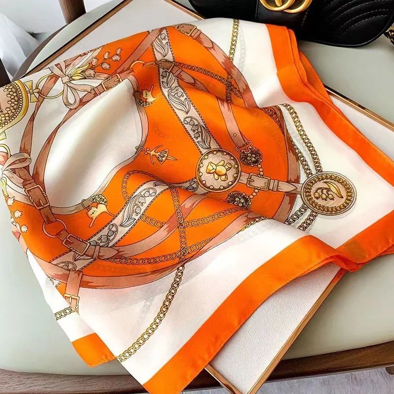 Luxury Silk Plaid Scarf - Soft Satin Neck Hair Tie for Women Foulard Hijab 2021