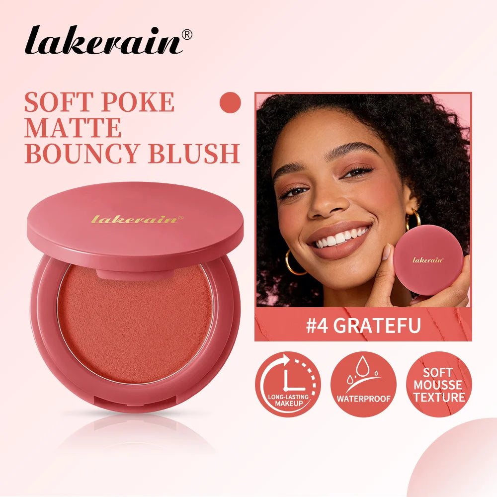 New Matte Blush Cream to Powder Cushiony Bouncy Texture Long Lasting Natural Flush Brightens Face Complexion Woman Makeup