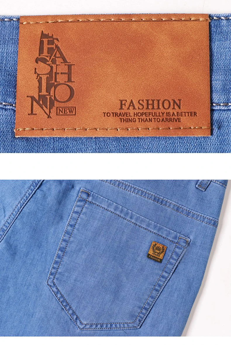 Light blue classic business jeans, fashionable breathable denim elastic pants, black blue men's straight leg jeans, sizes 28-40