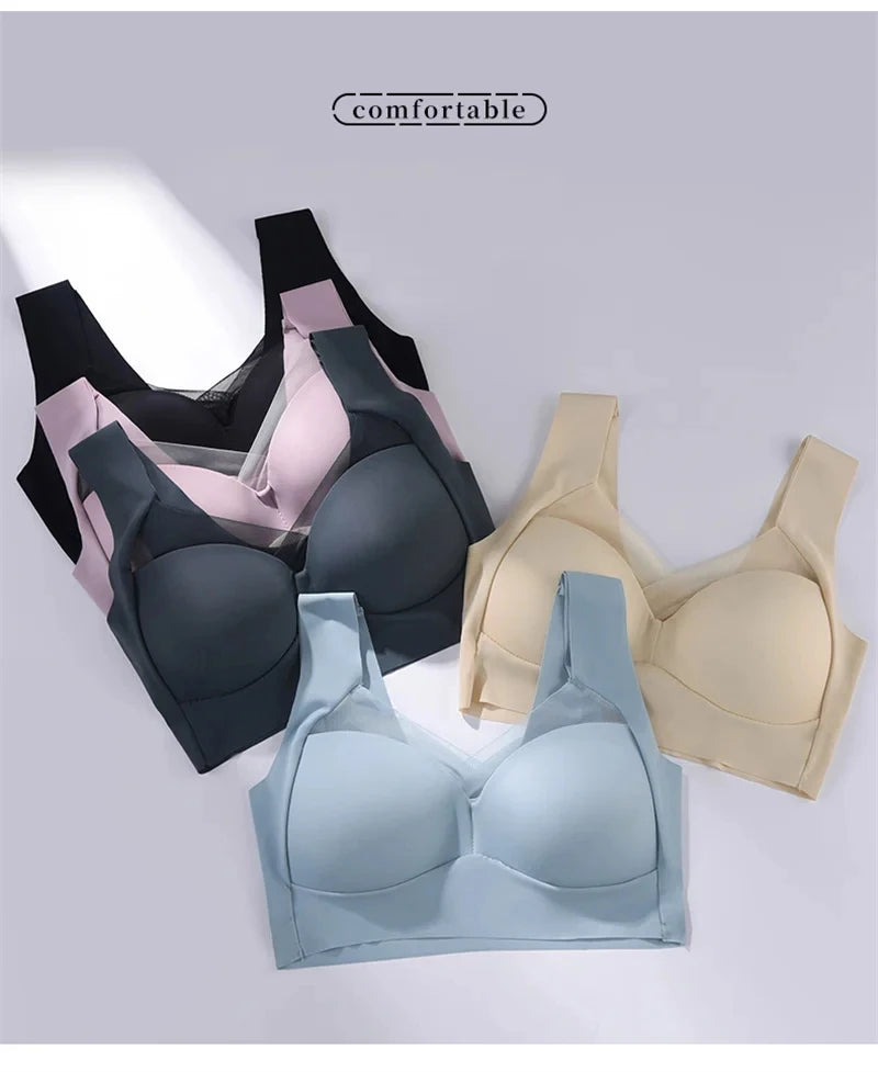 Plus Size Sports Bra - Seamless Wire Free Push Up Brassiere With Wide Straps