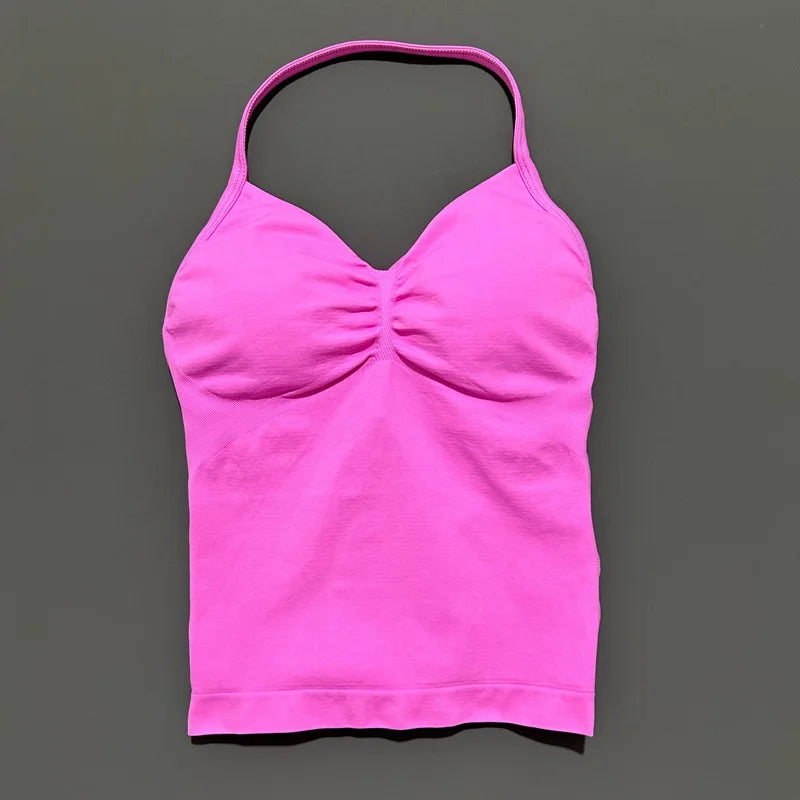 Women Yoga Vest - Longline Strappy Top | Breathable Fitness Tank Top Open Back Halter