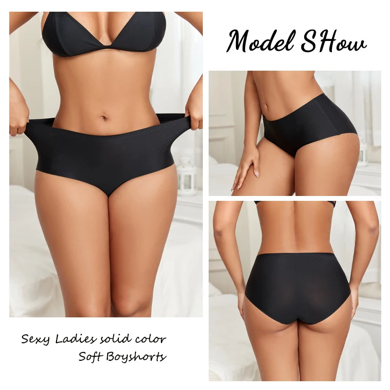 FINETOO 2Pcs/Set Summer Traceless Ice Silk Panties For Women Solid Color High Waist Underpants Female Breathable Sexy Lingerie
