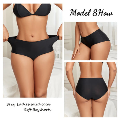 FINETOO 2Pcs/Set Summer Traceless Ice Silk Panties For Women Solid Color High Waist Underpants Female Breathable Sexy Lingerie