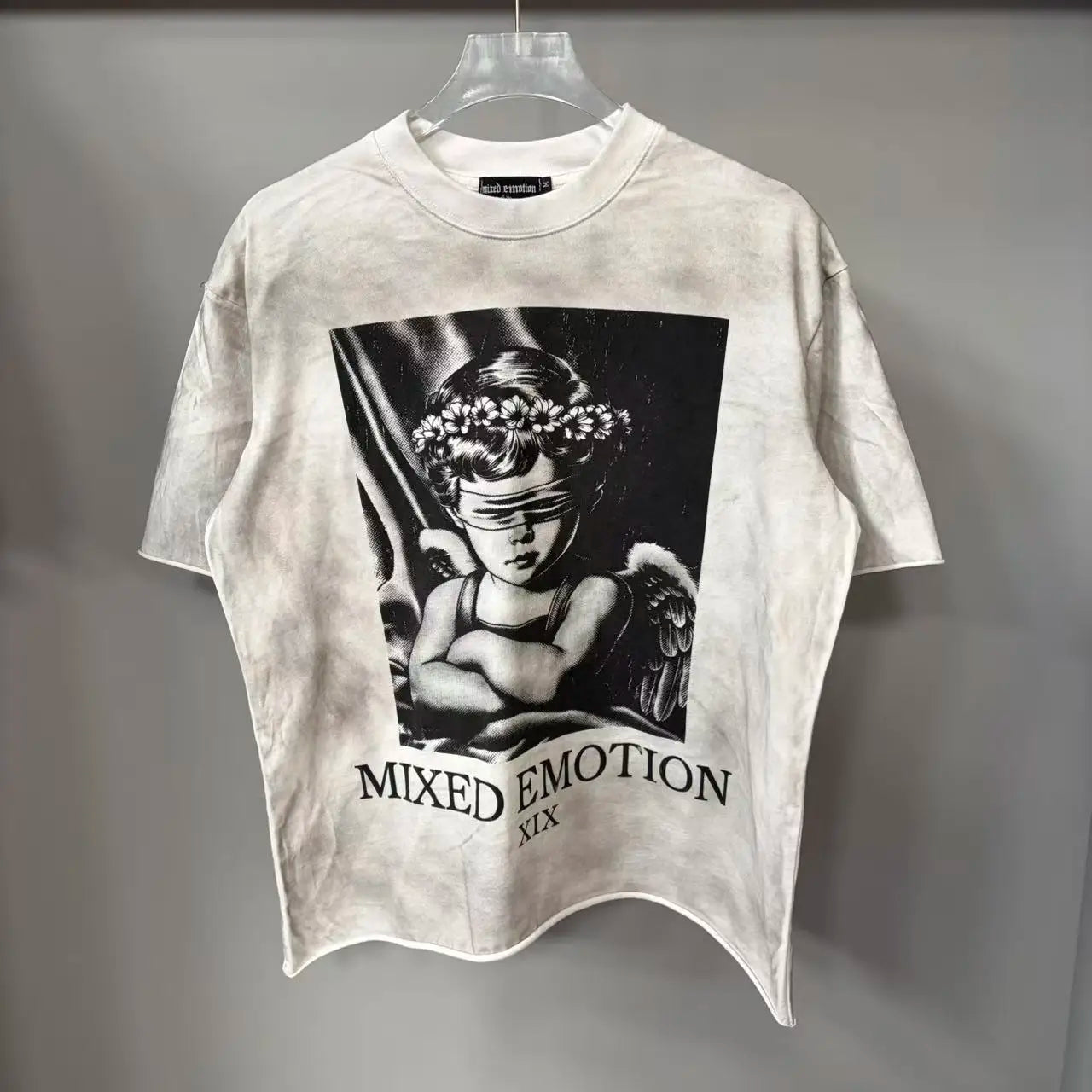 141# New fashion trend brand MIXEDEMOTION printing Shirt Streetwear Cotton Loose Round Neck Oversized Tee Top men t-shirt