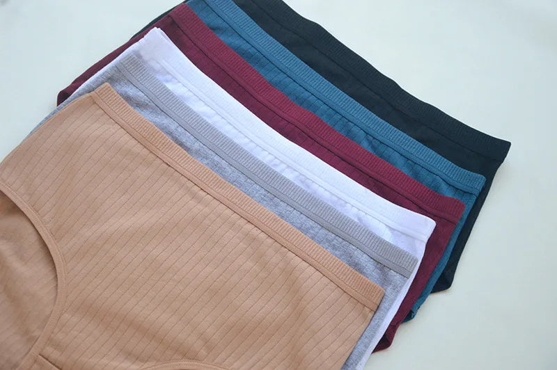 6pcs Cotton Women Panties Lady Plus Size Underwear High Waist Briefs Breathable Solid Color Female Lingerie Shorts