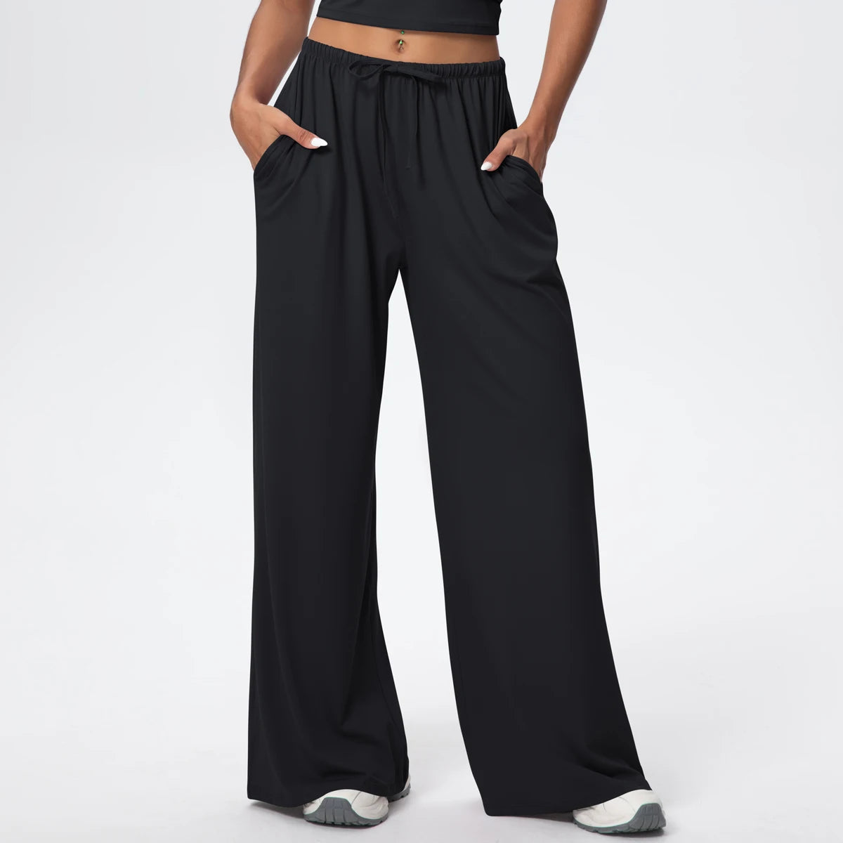 Breathable Solid Color Loose Yoga Pencil Pants Lifting Buttocks Sports Quick Drying Wide Leg Pants With Pockets Gym Yoga Pants