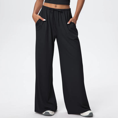 Breathable Solid Color Loose Yoga Pencil Pants Lifting Buttocks Sports Quick Drying Wide Leg Pants With Pockets Gym Yoga Pants