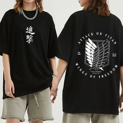 Anime Attack on Titan T-Shirt Ackerman Mikasa Eren Jaeger Cherry Blossom Graphics Logo T Shirt Clothes Men's Cotton T Shirts