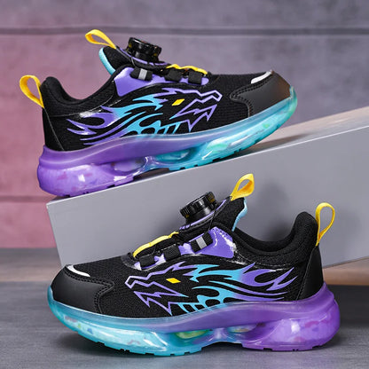 Children's Running Shoes Rotating Buckle Lightweight Outdoor Sports Walking Shoes Breathable Non-Slip Casual Sneakers for Kids