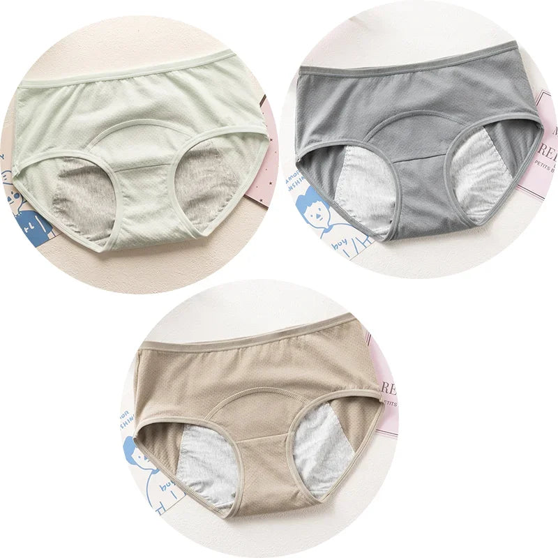 3PCS Cute Cartoon Period Underwear for Girls  Leakproof Teen Menstrual Panties 4-Layer Absorbent Reusable Washable Underwear