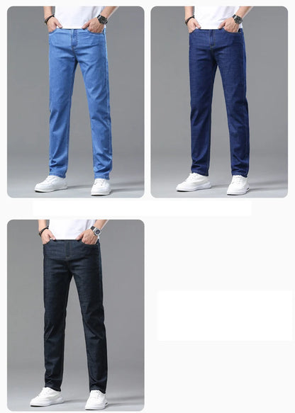 2025 Spring Summer Thin Classic Men's Business Jeans Stretch Trousers Casual Straight Denim Pants  Brand Male Clothing 28-40