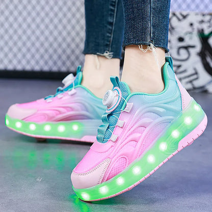 Children Roller Skate Shoes - LED Light Sneakers with USB Charging & Durable TPR Outsole