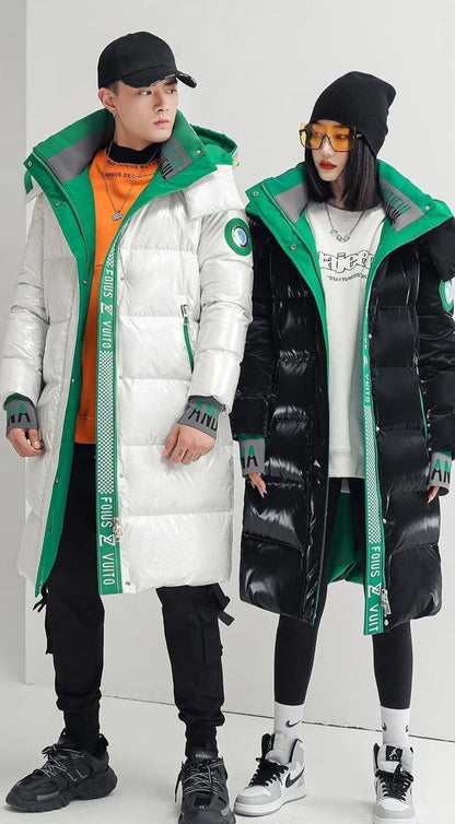 Unisex Winter Down Jacket with Waterproof Design Plus Size Long Overcoat for Couples Warmth Style