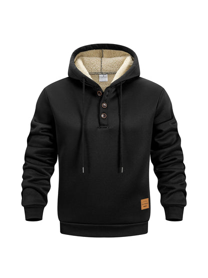 Men's Winter Hoodie - Thick Fleece Sweatshirt With Adjustable Drawstring Hood