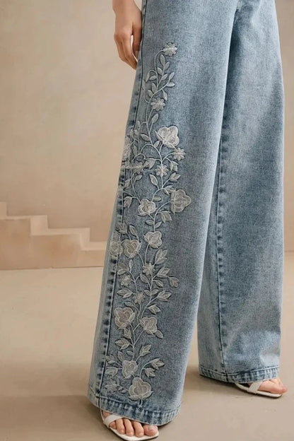 Y2k Pants New 2025 Trend Jeans for Woman Plus Size Comfort Stretch Washed Denim Embroidery Design Fashion Straight Leg