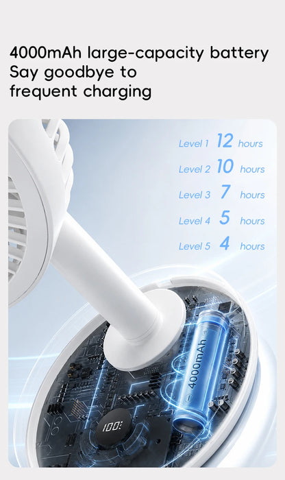 BLDC Oscillating Desktop Fan 4000mAh 5 Wind Speeds Silent Portable Rechargeable Fan with Timing Function for Home Room Gift