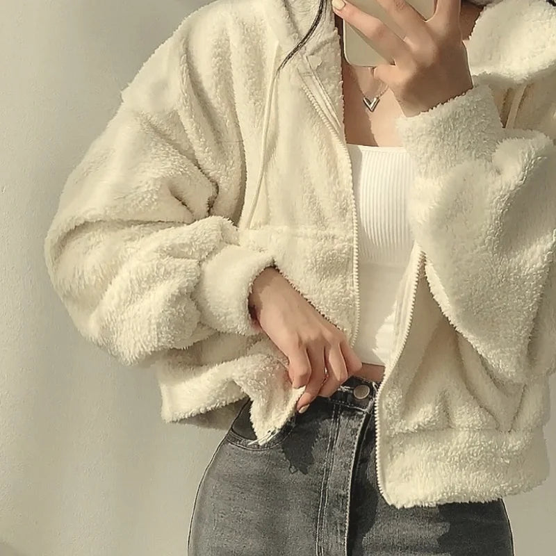 Women Fleece Hoodie - Thick Warm Winter Jacket With Zipper Hooded Outerwear