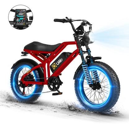 Qlife Spark D1 Electric Bike for Adults, 1500W Peak Motor 48V 10.4 Ah, 16" Fat Tires Electric Mountain Bike, 28 MPH 50Mi Range Off-Road Ebike with Full Suspension